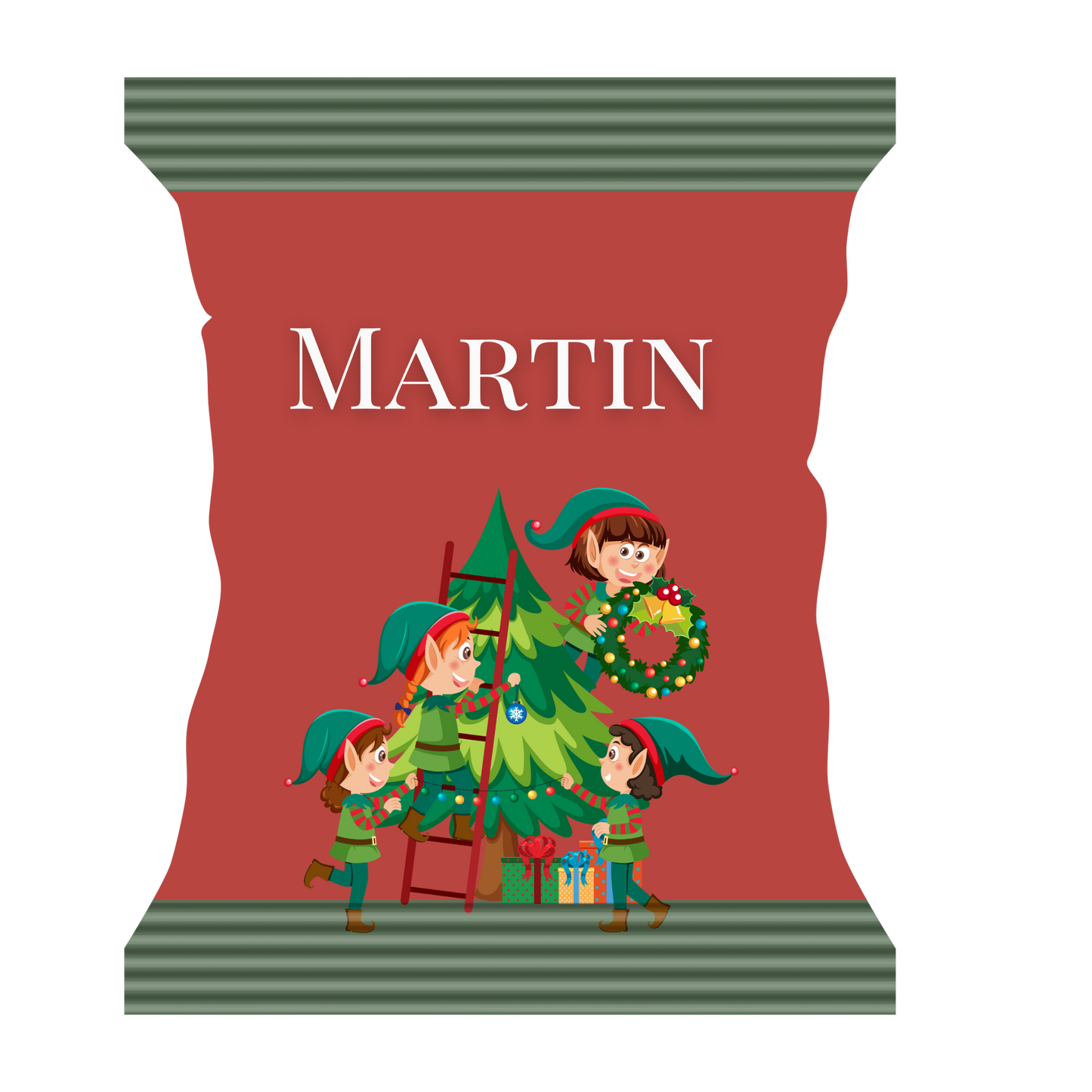 Snackpose med juletræ og nisser