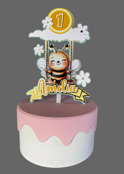 Bi cake topper med dit navn - 3D med flere lag - buvino - unik festpynt