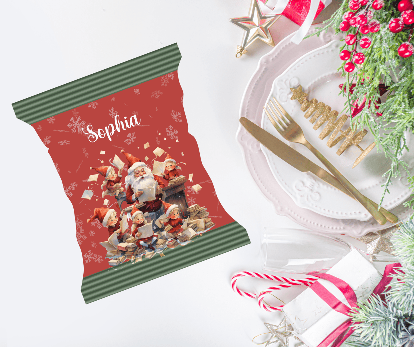 Snackpose med julemand og nisser - buvino - unik festpynt